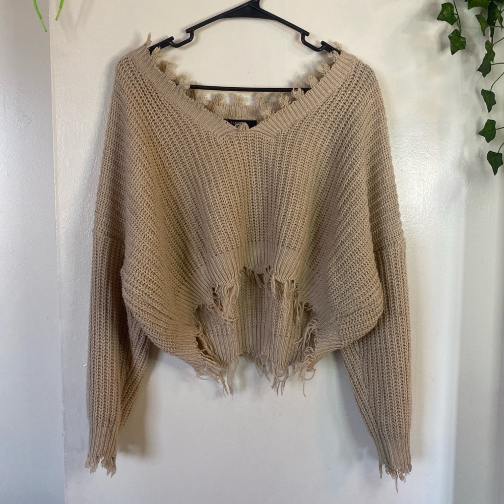 Women's Beige Cropped Sweater